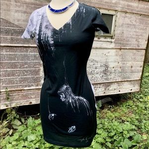 Grim reaper goth art v-neck dress -art by XNA.ART